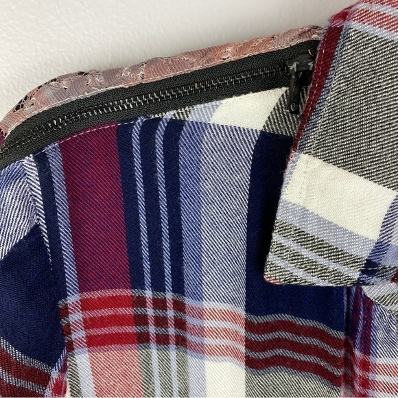 SAM Edelman Riley Blue Red Plaid Lace Back Button Down Shirt Medium - Picture 5 of 15